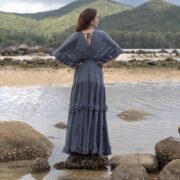Plus Size Raw Cotton Wedding Dress: Ruffled Sleeves, Flowy A-Line - Beata - Image 3