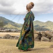 Plus Size Boho Kimono Duster: Emerald Patchwork Hooded Coat - Veda - Image 2