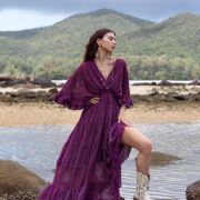Amethyst Lace Kaftan: Boho Destination Wedding Gown - Beata - Image 5