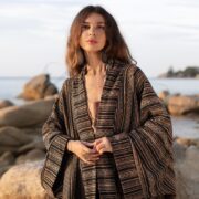 Handwoven Cotton Kimono Robe: Woodland Bark Patchwork Boho Duster - Imperial - Image 4