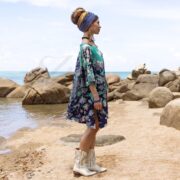 Plus Size Tie Dye V-Neck Tee: Teal Blue Boho Festival Top - Ninive - Image 2