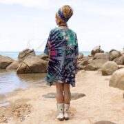 Plus Size Tie Dye V-Neck Tee: Teal Blue Boho Festival Top - Ninive - Image 3