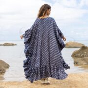 Plus Size Boho Rayon Kaftan Maxi Dress: Blue Dusk Ruffle Sleeve V-Neck - Wild Heart - Image 3