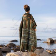 Handwoven Cotton Hooded Kimono Robe: Emerald Isle Boho Duster Coat - Imperial - Image 3