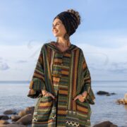 Handwoven Cotton Hooded Kimono Robe: Emerald Isle Boho Duster Coat - Imperial - Image 4