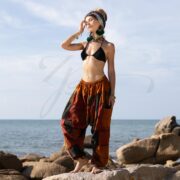 Patchwork Harem Pants: Rust Orange Boho Cotton Loungewear - Spiritu