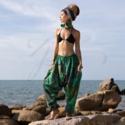 Patchwork Harem Pants: Forest Jade Boho Cotton Loungewear - Spiritu