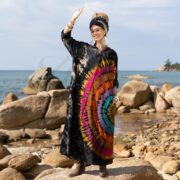 Plus Size Tie Dye Hoodie Duster: Black Psychedelic Festival Coat - Dream