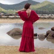 Plus Size Cotton Wedding Dress: Ruffled Sleeves, Flowy A-Line - Beata - Image 3