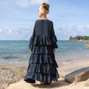 Plus Size Boho Kimono: Blue Raw Cotton Ruffle Duster - Bali - Image 3