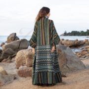 Plus Size Handwoven Cotton Kimono Robe: Emerald Isle Boho Duster - Imperial - Image 3