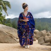 Hand-Dyed Tie Dye Kimono Robe: Plus Size Sapphire Peace Sign Boho Duster - Aurora