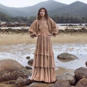 Plus Size Boho Wedding Dress: Raw Cotton Tiered Maxi, Long Sleeves - Isabella