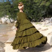 Plus Size Hand Dyed Boho Kimono: Olive Green Raw Cotton Ruffle Duster - Bali - Image 3