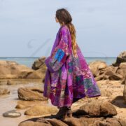 Plus Size Boho Silk Kimono Jacket – Amethyst Nina Quilted Patchwork Coat by ZinniaPearl | Handmade, Vibrant, Festival & Wedding Wear - Image 2
