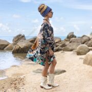 Plus Size Boho Tie Dye Tunic: Handmade Orange Flame V-Neck Top - Ninive - Image 2