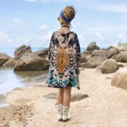 Plus Size Boho Tie Dye Tunic: Handmade Orange Flame V-Neck Top - Ninive - Image 3