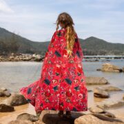 Plus Size Velvet Kimono Robe: Coral Boho Cotton Duster with Pockets - Harper Jade - Image 3