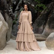 Plus Size Boho Wedding Dress: Mocha Cotton Ruffle Elopement Gown - Isabella