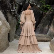 Plus Size Boho Wedding Dress: Mocha Cotton Ruffle Elopement Gown - Isabella - Image 3