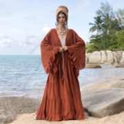 Plus Size Rust Kimono Duster: Hemp Cotton Boho Robe - Kara