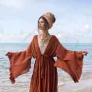 Plus Size Rust Kimono Duster: Hemp Cotton Boho Robe - Kara - Image 4