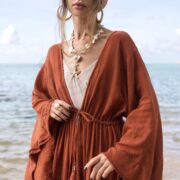 Plus Size Rust Kimono Duster: Hemp Cotton Boho Robe - Kara - Image 5