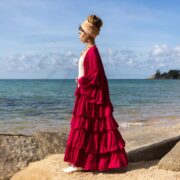 Plus Size Boho Kimono Duster: Fuchsia Hand-Dyed Cotton Ruffles - Bali - Image 2