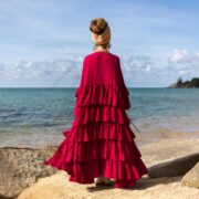 Plus Size Boho Kimono Duster: Fuchsia Hand-Dyed Cotton Ruffles - Bali - Image 3