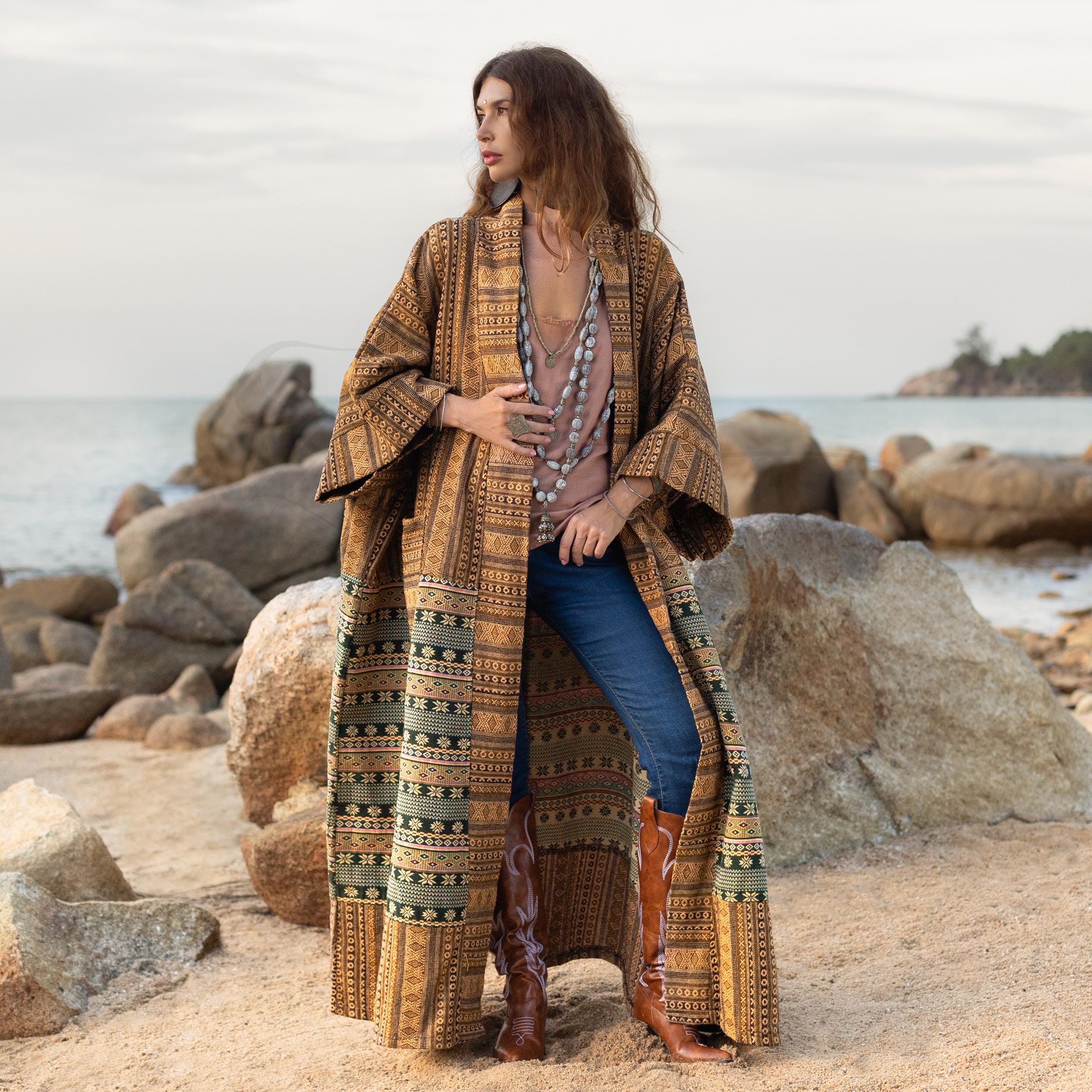 il_fullxfull.6415523733_ewta.jpg Handwoven Cotton Kimono Robe: Desert Sandstone Patchwork Boho Duster - Imperial - Image 1