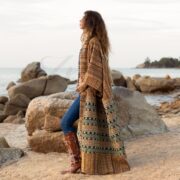 Handwoven Cotton Kimono Robe: Desert Sandstone Patchwork Boho Duster - Imperial - Image 2