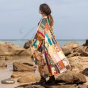 Plus Size Silk Patchwork Kimono: Boho Quilted Duster Jacket - Nina - Image 2