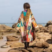 Plus Size Silk Patchwork Kimono: Boho Quilted Duster Jacket - Nina - Image 3