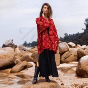 Embroidered Velvet Kimono Jacket: Ruby Dream Boho Chic Plus Size - Mei