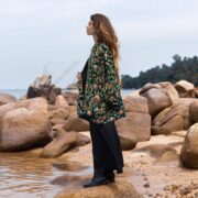 Plus Size Velvet Kimono Jacket: Embroidered Boho Chic, Flora Jade Mei - Image 2