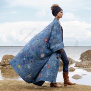 Blue Tie-Dye Denim Kimono: Embroidered Celestial Patchwork, Plus Size Boho - Kosmos - Image 2
