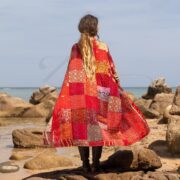 Plus Size Silk Kimono Jacket: Fire Blossom Patchwork Quilted Coat - Nina - Image 3