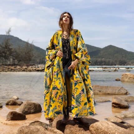 Plus Size Velvet Kimono Duster: Canary Garden Boho Jacket - Harper Jade