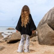 Raven Black Velvet Kimono Jacket: Plus Size Boho Duster Coat - Mei - Image 3