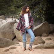 Plus Size Handwoven Kimono Jacket: Boho Rustic Cotton Coat - Nomari