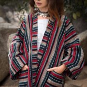 Plus Size Handwoven Kimono Jacket: Boho Rustic Cotton Coat - Nomari - Image 4