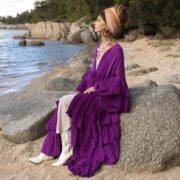 Handmade Violet Boho Kimono: Raw Cotton Tiered Bali Coverup - Bali - Image 4