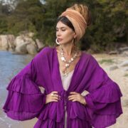 Handmade Violet Boho Kimono: Raw Cotton Tiered Bali Coverup - Bali - Image 6
