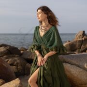 Seagrass Lace Kaftan: Boho Wedding Maternity Gown - Lunette - Image 5