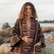 Plus Size Handwoven Cotton Kimono Robe: Rust Terra Boho Duster - Imperial - Image 4