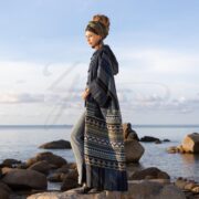 Handwoven Cotton Boho Kimono Robe: Hooded Duster Coat - Imperial - Image 2