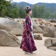 Hand-Dyed Tie-Dye Kimono Robe: Sunlit Berry Boho Cotton Duster - Aurora - Image 2