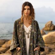 Plus Size Velvet Kimono Duster: Moonlit Pine Boho Robe with Pockets - Harper Jade - Image 4