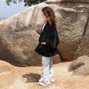 Plus Size Velvet Kimono Jacket: Raven Black Boho Coat - Mei - Image 2