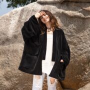 Plus Size Velvet Kimono Jacket: Raven Black Boho Coat - Mei - Image 4